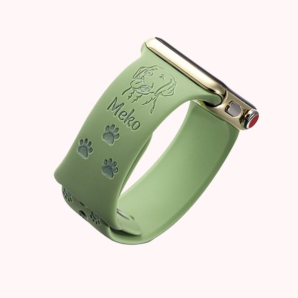 Personalized Dog Breed and Paw Silicone Apple Watch Band with Name for Dog Lovers Gift