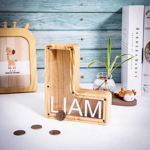 Personalized Wooden Letter Piggy Bank Initial Coin Bank with Name Newborn Keepsake Birthday Christmas for Kids