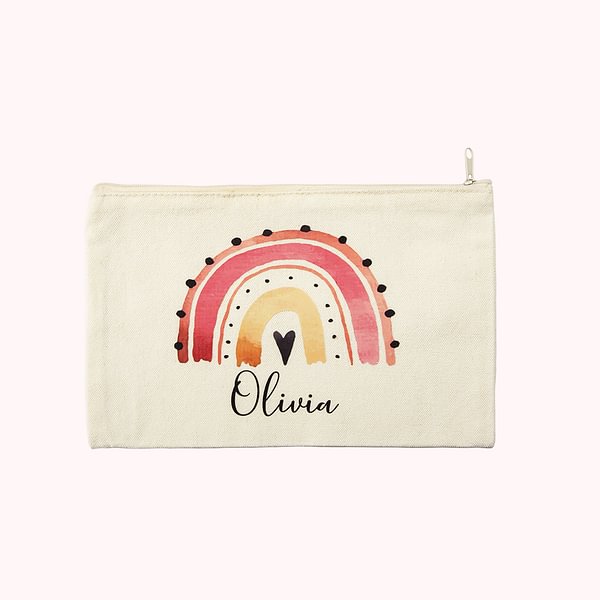 Personalized Canvas Rainbow Pencil Case with Name for School Stationery