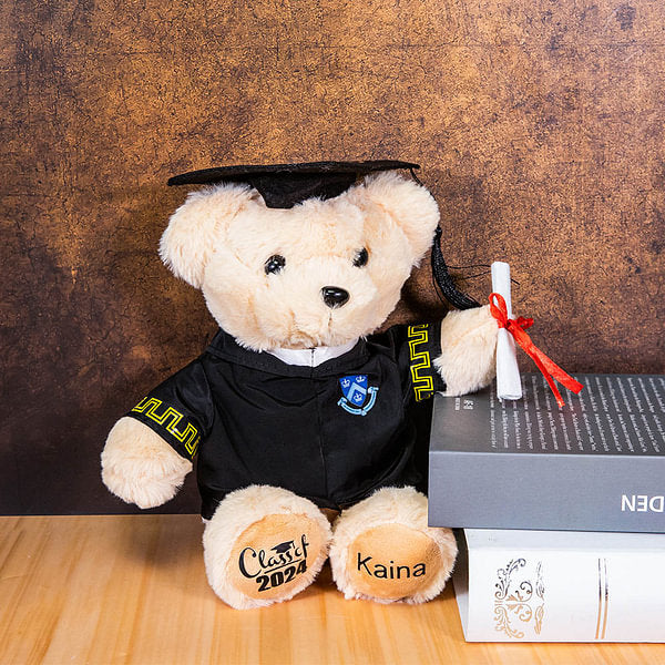 Personalized Cute Graduation Teddy Bear Plush Toy with Name and School Badge Graduation Gift for Class of 2024 Graduates