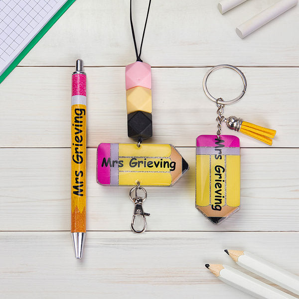 Personalized Crayon Design Glitter Pen and Crayon Lanyard Gift Set Back to School Gift Teacher's Day Gift for Women Men