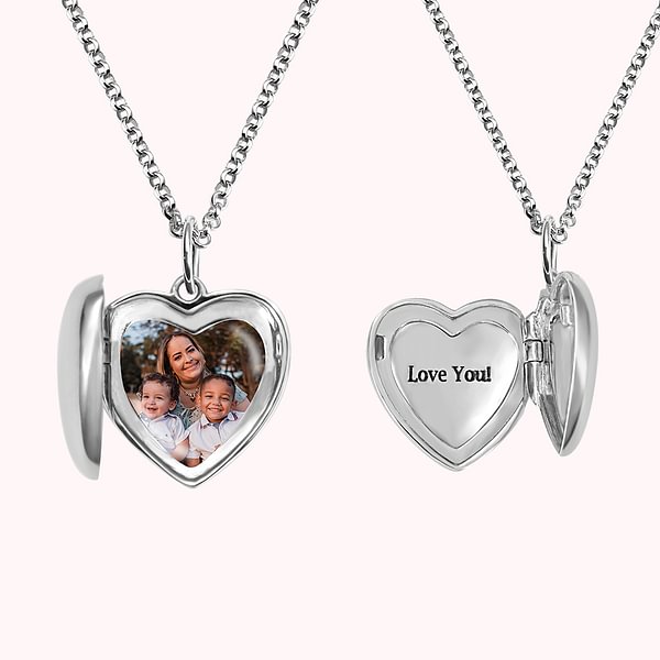 Heart Photo Locket Engravable Necklace