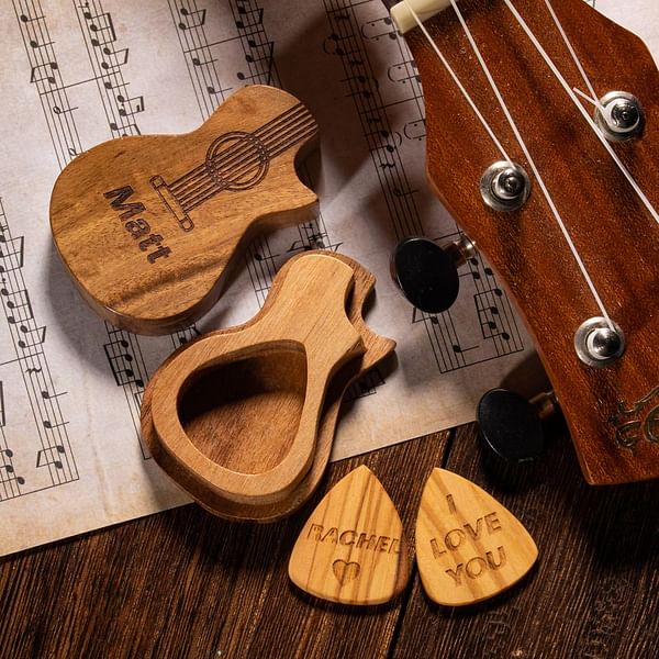 Personalized Wooden Photo Guitar Picks with Wooden Case