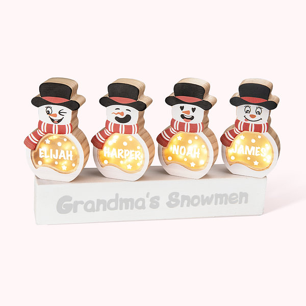 Personalized Snowman Wooden Decoration with LED Light Tabletop Winter Name Block Sign Holiday Party Supplies Christmas Gift for Family