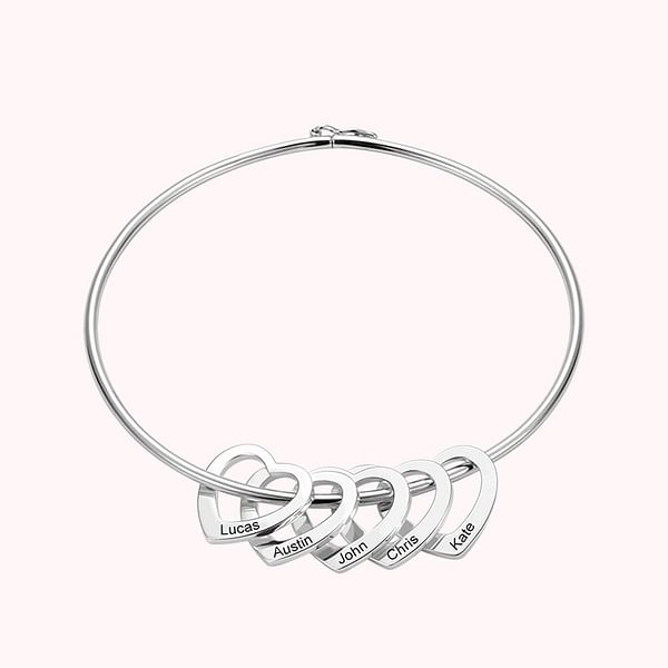 Women Bangle Bracelet With Heart Shape Name Pendants