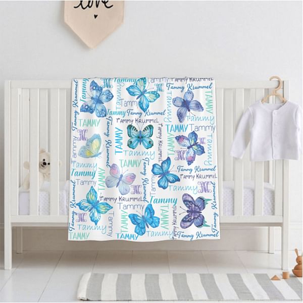 Personalized Watercolor Butterflies Anti Pilling Fleece Blanket with Names Colorful Home Decoration Birthday Gift for Her