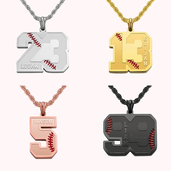 Personalized Baseball & Softball Stainless Steel Necklace with Engraved Number & Name Birthday Gift for Sport Lovers