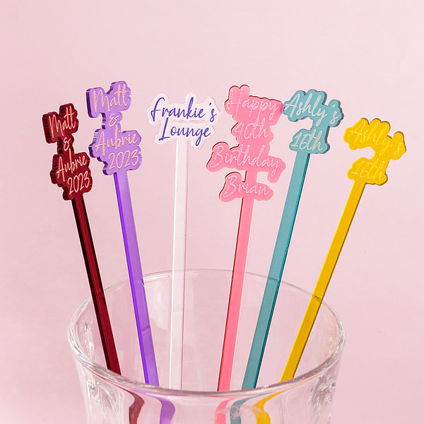 Personalized Multicolor Stirring Stick with Text Set of 10 Luminous Acrylic Drink Cocktail Tag Wedding Birthday Party Essentials