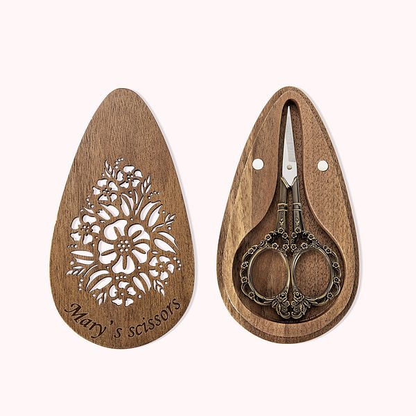 Personalized Vintage European Design Scissors with Engraved Wooden Magnetic Box for Embroidery Sewing Handcraft