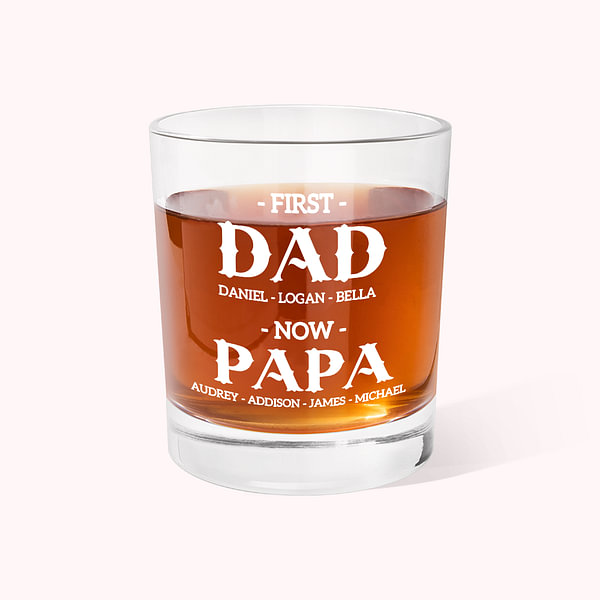 Personalized First Dad Now Grandpa 10oz Whiskey Glass with Names Father's Day Birthday Gift for Him