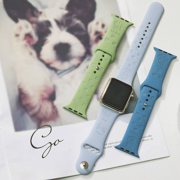 Personalized Dog Breed and Paw Silicone Apple Watch Band with Name for Dog Lovers Gift