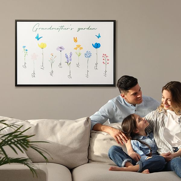 Personalized 1-16 Family Watercolor Flowers Horizontal Frameless Canvas Painting with Name Mother's Day Birthday Gift for Family