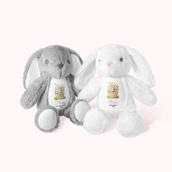 Personalized My First Easter Cute Plush Bunny Toy with Name and Year Huggable Washable Easter Gift for Kids