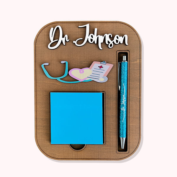 Personalized Stethoscope Design Sticky Note Wooden Holder with Pen Slot Appreciation Graduation Gift for Nurse Doctor Medical Worker