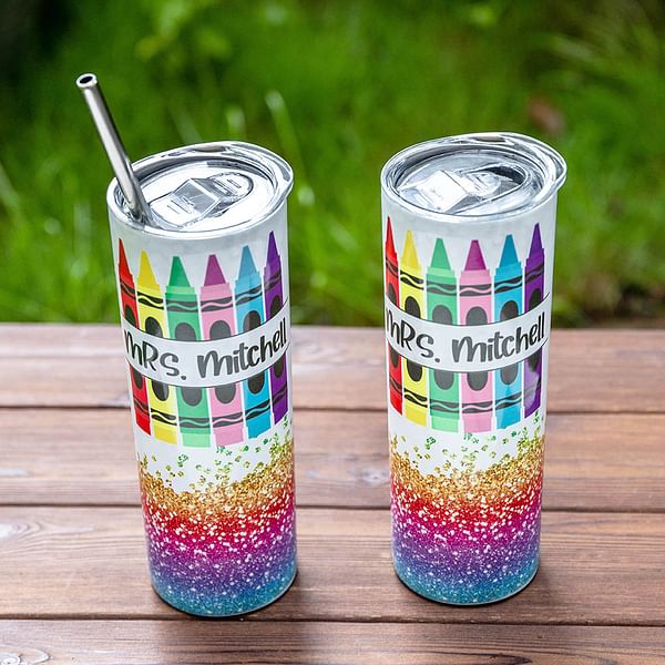 Personalized Pencil Print 20oz Skinny Tumbler with Straw Teacher Appreciation Thank You Gift for Teacher Tutor