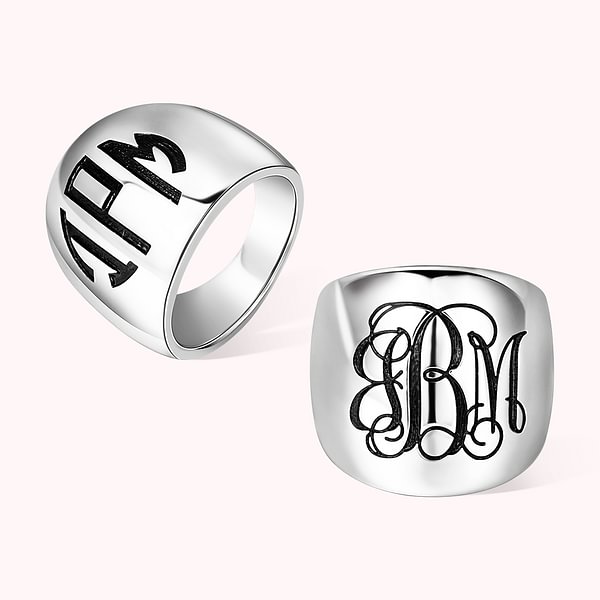 Personalized Cigar Band Flat Dome Monogram Ring Make a Statement Engraved Ring Birthday Thanksgiving Day Christmas Gifts for Her