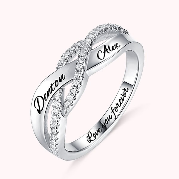 Personalized Twisted Sterling Silver Ring with Engraved Double Name and Text Valentine's Day Anniversary Gift for Couple