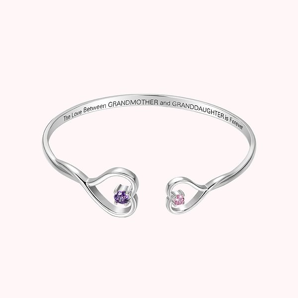 Personalized Double Birthstone Heart Adjustable Bangle with Card Christmas Mother's Day Gift for Grandma Mom Granddaughter Daughter