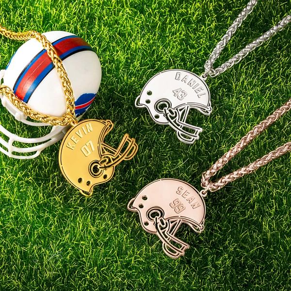 Personalized American Football or Helmet Pendant Necklace with Name and Number Gift for Sport Fan Football Lover