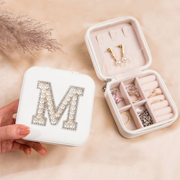 Personalized Letter with Pearls Leather Jewelry Box for Women Girls