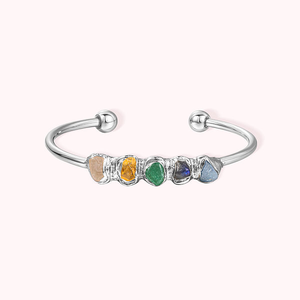 Personalized 1-5 Raw Crystal Birthstones Adjustable Family Bangle Mother's Day Birthday Gift for Women