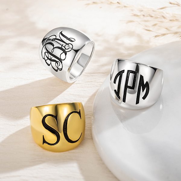 Personalized Cigar Band Flat Dome Monogram Ring Make a Statement Engraved Ring Birthday Thanksgiving Day Christmas Gifts for Her