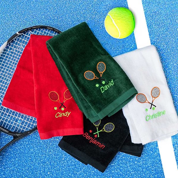 Personalized Embroidered Sport Tennis Name Towel with Tennis Racket Gift for Tennis Player Coach Tennis Lovers