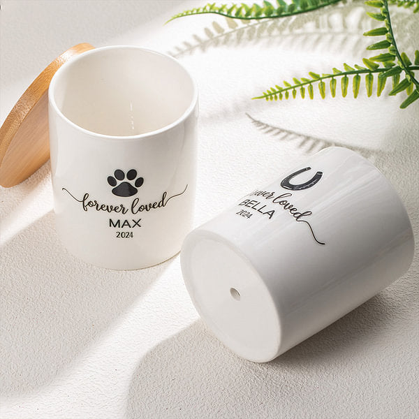 Personalized Pet Paw Memorial Ceramic Plant Pot with Wooden Base Pet Loss Sympathy Gift for Pet Lover