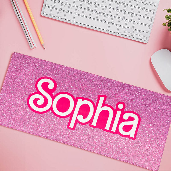 Personalized Non-slip Pink and White Style Desk Mat Mousepad with Name Office Accessory Gift for Her