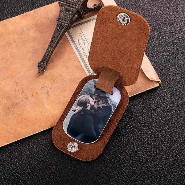 Personalized Photo & Calendar Leather Keychain Engrave Special Day  Key Ring  Anniversary Christmas Wedding Gift for Man Woman Couple