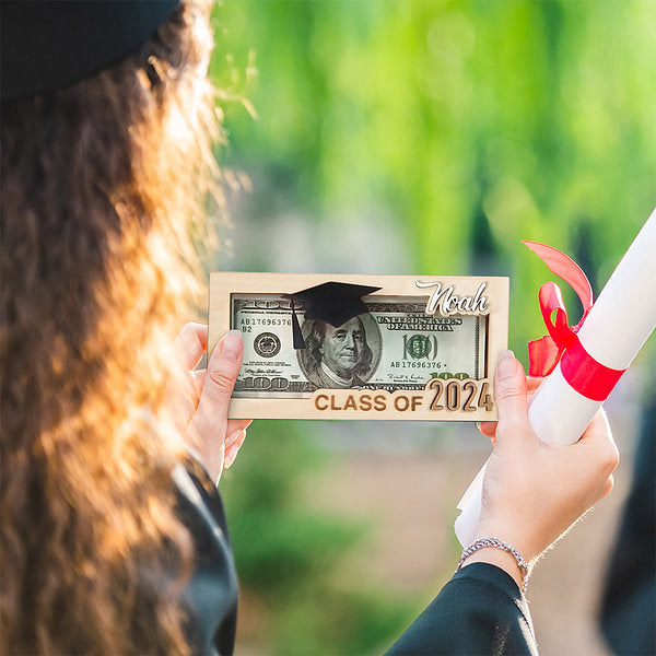 Personalized Laser-Cut Graduation Wooden Cash Holder Money Gift for Class of 2024 College Graduates