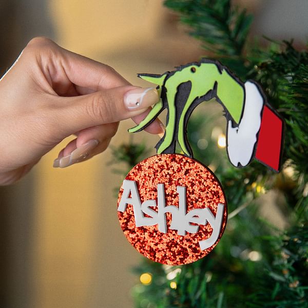 Personalized Funny 3D Cut Out Green Monster Hand Christmas Hanging Ornament