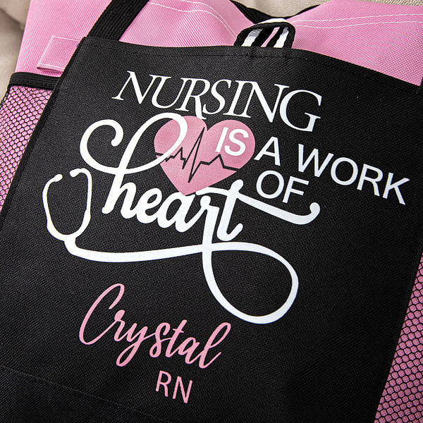 Personalized Nursing Is A Work of Heart Tote Bag Nurse Canvas Zippered Tote Bag Large Capacity Nurse Appreciation Nurse Week Gift Christmas Gift