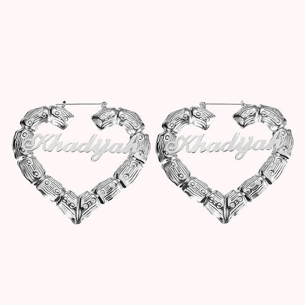 Bamboo Heart Name Earrings