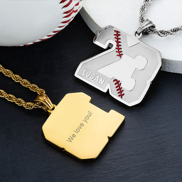 Personalized Baseball & Softball Stainless Steel Necklace with Engraved Number & Name Birthday Gift for Sport Lovers