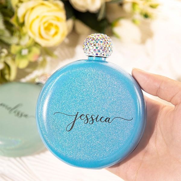 Personalized Round Flasks with Rhinestone Lid Ideal Gift for Girls