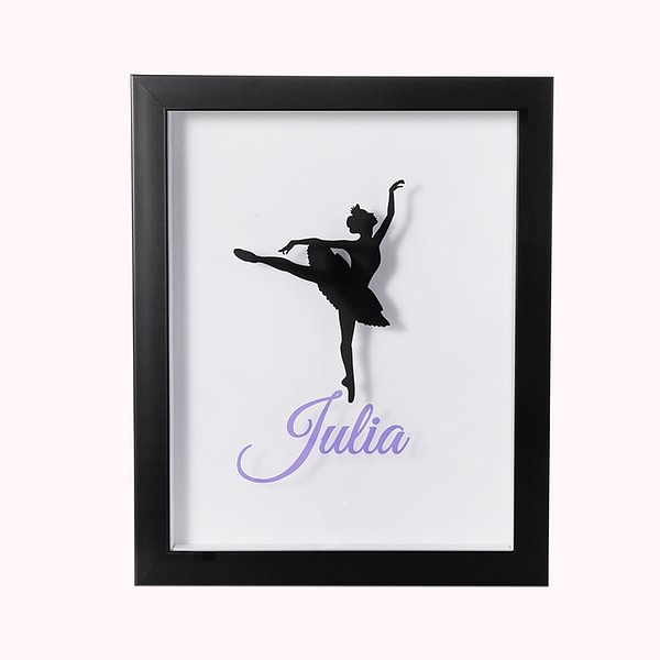 Personalized Ballet Girl Wooden Shadow Box Photo Frame Pin Storage with Name Birthday Gift for Ballerina Girl