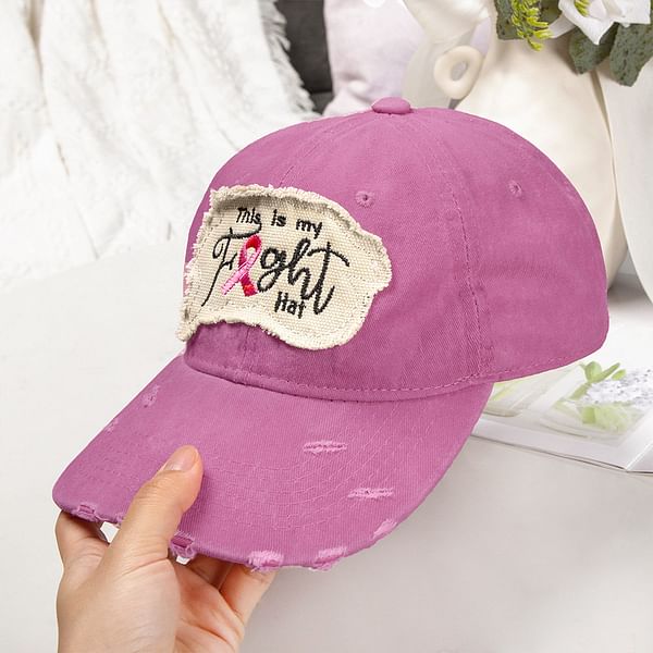 Personalized Pink Ribbon Breast Cancer Awareness Distressed Baseball Cap