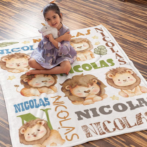 Personalized Cute Lion Soft Blanket with Name Birthday Children's Day Gift for Kid