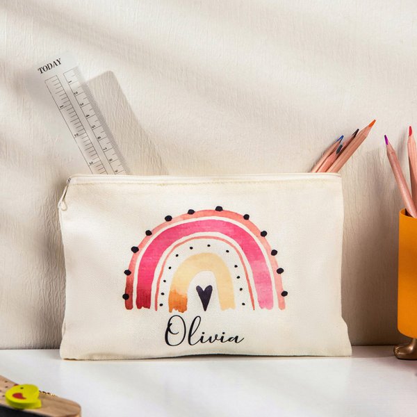 Personalized Canvas Rainbow Pencil Case with Name for School Stationery