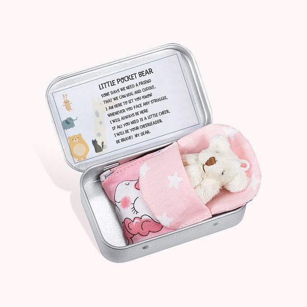 Personalized Stuffed Bear Lying in a Tin Box Worry Doll for Anti-Anxiety Birthday Gift for Kids