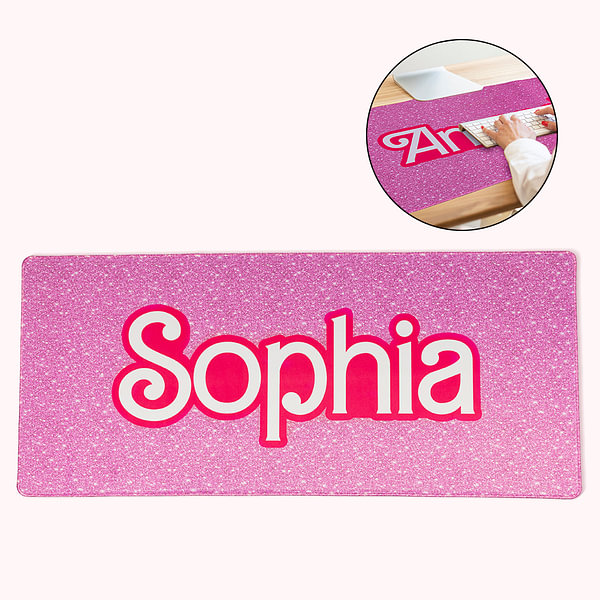 Personalized Non-slip Pink and White Style Desk Mat Mousepad with Name Office Accessory Gift for Her