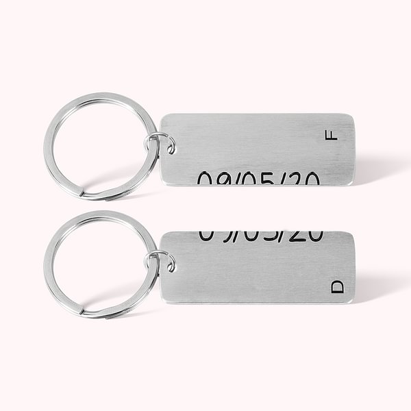 Personalized Initial & Date Matching Message Keyrings for Couples