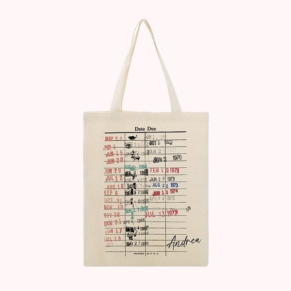 Personalized Vintage Date Due Card Tote Bag Gifts for  Book Lovers