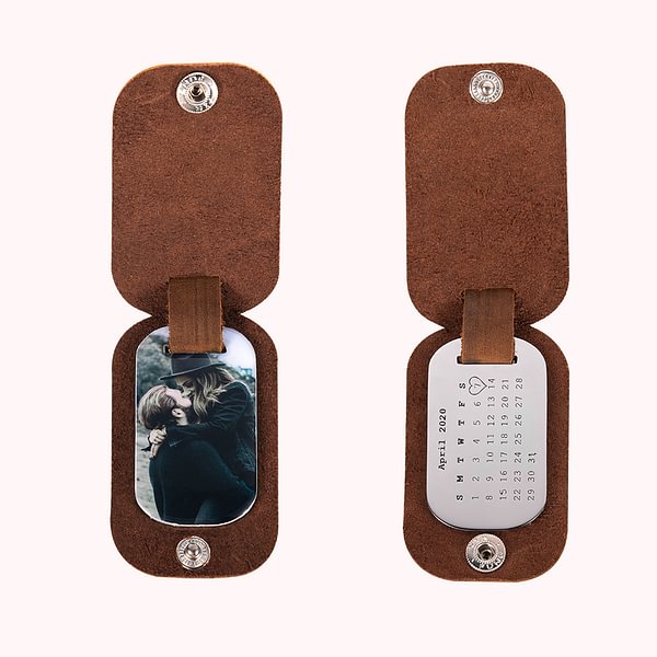 Personalized Photo & Calendar Leather Keychain Engrave Special Day  Key Ring  Anniversary Christmas Wedding Gift for Man Woman Couple