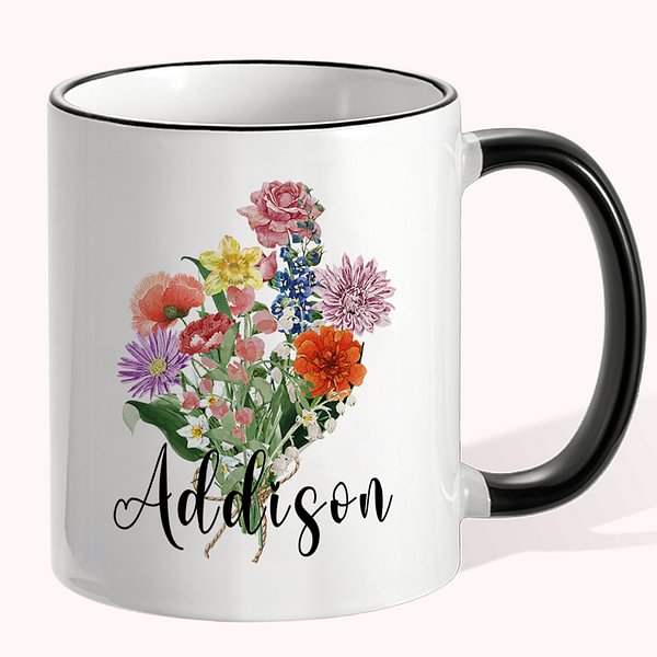 Personalized Birth Flower Bouquet 11oz Ceramic Coffee Mug Mother's Day Birthday Gift for Grandma Mom