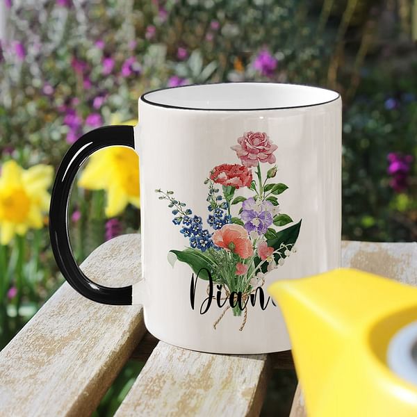 Personalized Birth Flower Bouquet 11oz Ceramic Coffee Mug Mother's Day Birthday Gift for Grandma Mom