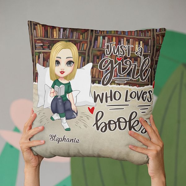 Personalized Reading Vintage Girl Throw Pillow Cover Just a Girl Who Loves Books Cushion Cover Decorate Home for Readers Bookworm  Gift