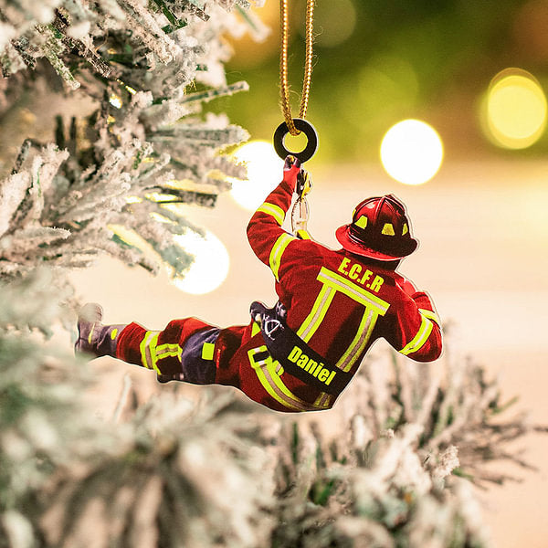 Personalized Acrylic Firefighter Ornament Double-sided Christmas Tree Car Home Decoration Birthday Holiday Creative Gift for Fireman