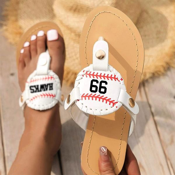 Personalized Baseball Football Softball Non-slip Flip Flops Sport Theme Women's PU Summer Sandals Gift for Ball Game Fans Beach Lovers